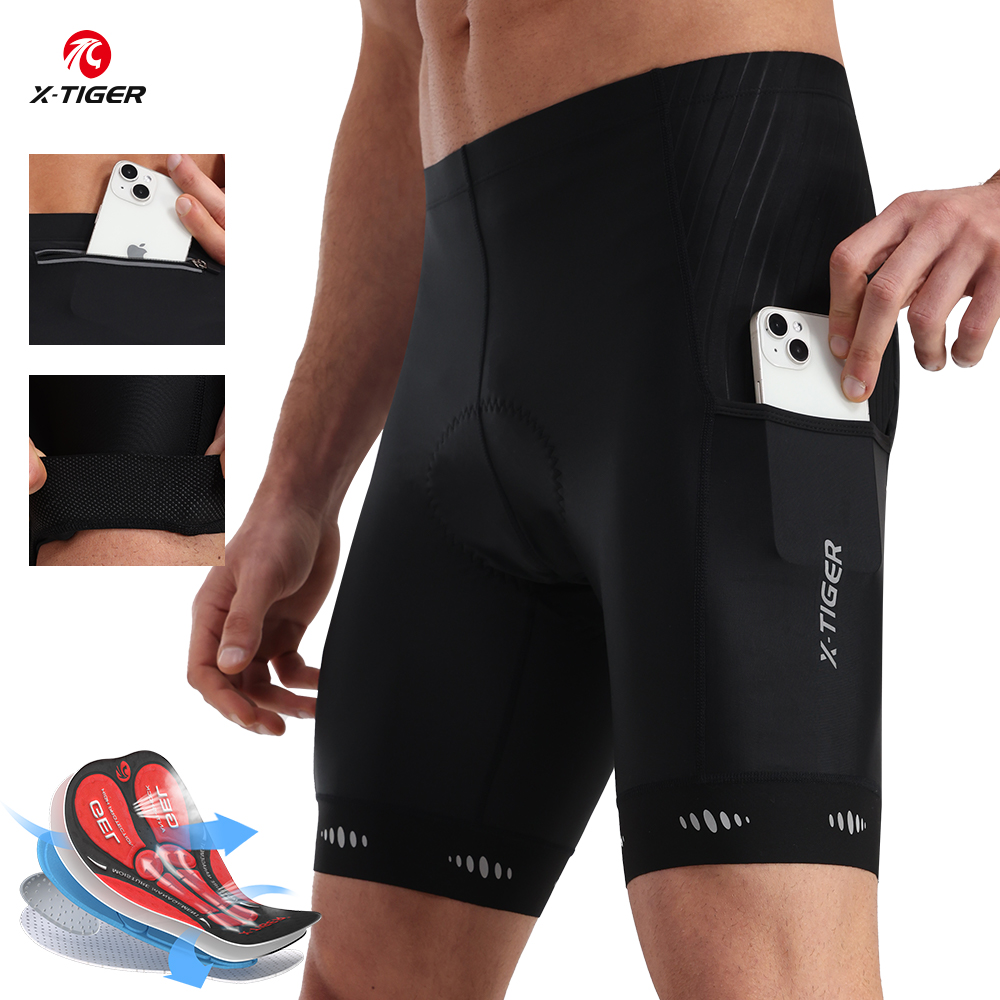 Padded Cycling Shorts 5D Gel - X-TIGER Hommes Cyclisme Shorts avec Poche