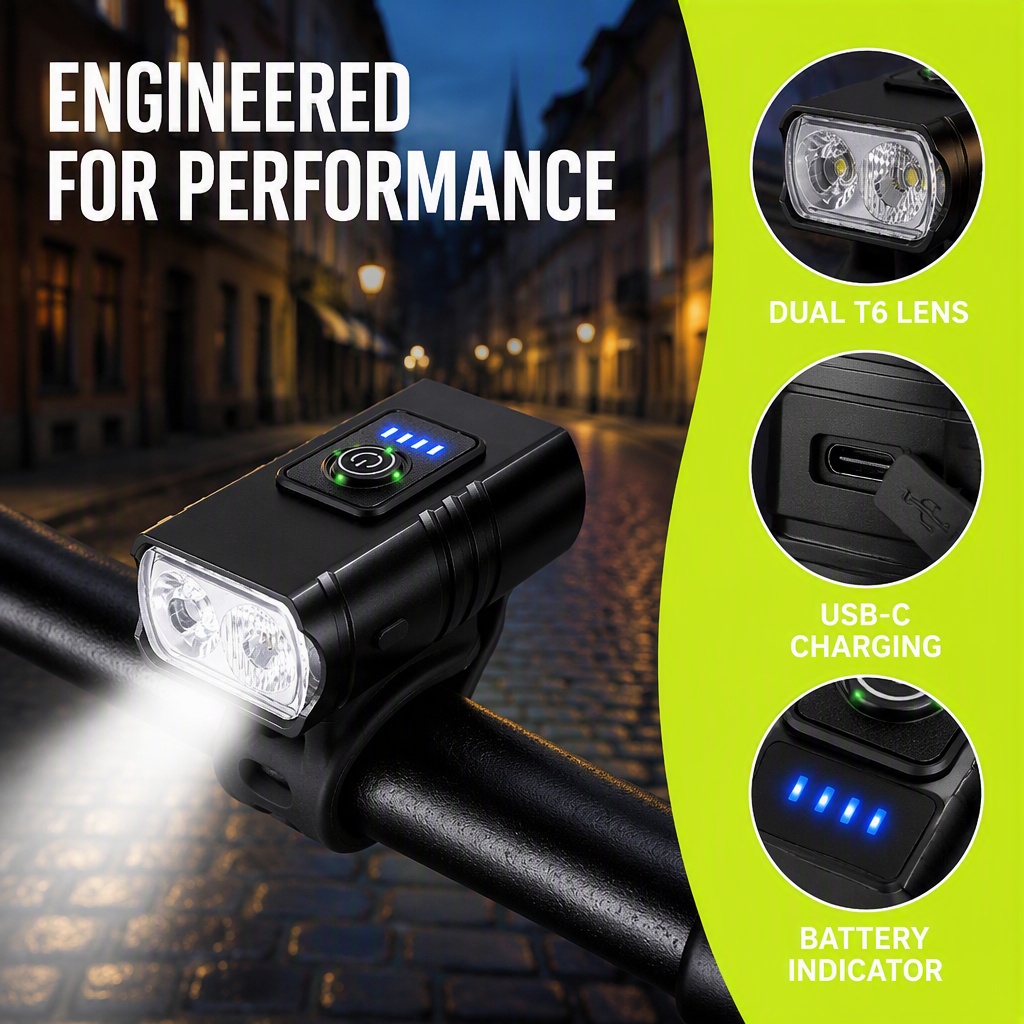 Rechargeable Bicycle Headlight 1000 Lumen - Lampe de vélo rechargeable par USB,